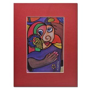 Colorful Red Matted Abstract Art Print Time Flies Artist Signed